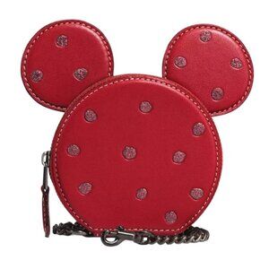 Coach X Disney Mickey Minnie Mouse Ears Red Leather Polka Dot Coin Case Purse